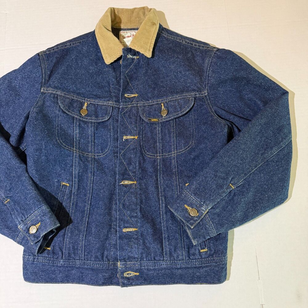 Vintage 90s Lee Storm Rider Denim Barn Jacket S Corduroy Collar Western Workwear